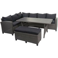 Neuwertig] Poly Rattan Garnitur HHG-080, Garten-/Lounge-Set Sitzgruppe, Spun Poly halbrundes Rattan grau, Kissen anthrazit - grey von HEGELE