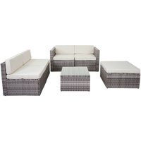 Neuwertig] Poly-Rattan-Garnitur HHG 578, Garten-/Lounge-Set Sofa grau, Polster creme - grey von HHG