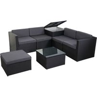 Neuwertig] Poly-Rattan-Garnitur HHG 609, Balkon-/Garten-/Lounge-Set Sofa Sitzgruppe, Box Staufach anthrazit, Kissen dunkelgrau - black von HHG