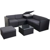 Neuwertig] Poly-Rattan-Garnitur HHG 609, Balkon-/Garten-/Lounge-Set Sofa Sitzgruppe, Box Staufach anthrazit, Kissen dunkelgrau von HHG