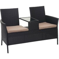 Hegele - neuwertig] Poly-Rattan Sitzbank mit Tisch HHG-243, Gartenbank Sitzgruppe Gartensofa, 132cm schwarz, Kissen creme - black von HEGELE