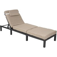 HHG - neuwertig] Poly-Rattan Sonnenliege 605, Relaxliege Gartenliege Liege Premium anthrazit, Kissen creme von HHG