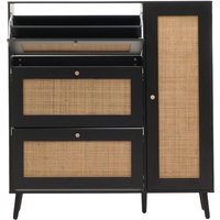 Neuwertig] Rattan-Schuhkipper HHG 214, Schuhregal Schuhschrank, 3 Kippfächer 2 Regalböden 127x120x24cm Holz Melamin schwarz von HHG
