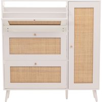 Neuwertig] Rattan-Schuhkipper HHG 214, Schuhregal Schuhschrank, 3 Kippfächer 2 Regalböden 127x120x24cm Holz Melamin weiß von HHG