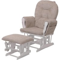 Neuwertig] Relaxsessel HHG 009, Schaukelstuhl Schwingstuhl mit Hocker Stoff Chenille (465g/m²) Öko-Tex creme, Gestell weiß von HHG