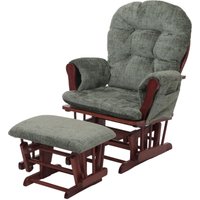 Neuwertig] Relaxsessel HHG 009, Schaukelstuhl Schwingstuhl mit Hocker Stoff Chenille (465g/m²) Öko-Tex grün, Gestell dunkel von HHG