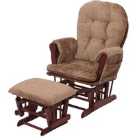 Neuwertig] Relaxsessel HHG 009, Schaukelstuhl Schwingstuhl mit Hocker Stoff Chenille (465g/m²) Öko-Tex hellbraun, Gestell dunkel von HHG
