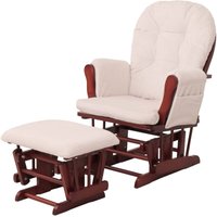 Neuwertig] Relaxsessel HHG 021, Schaukelstuhl Sessel Schwingstuhl mit Hocker Stoff Cord 320g/m² Öko-Tex creme Gestell dunkel von HHG