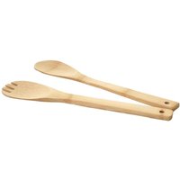 HHG - neuwertig] Salatbesteck 928, Besteck Küchenzubehör Servierbesteck Gabel Löffel 2-teilig, Bambus 1x6x30cm von HHG