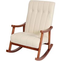 Neuwertig] Schaukelstuhl HHG 624, Schaukelsessel Schwingstuhl Relaxsessel mvg Kunstleder creme, Gestell Walnuss-Optik von HHG