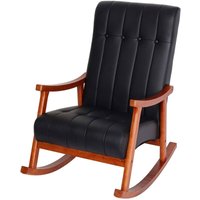 Neuwertig] Schaukelstuhl HHG 624, Schaukelsessel Schwingstuhl Relaxsessel mvg Kunstleder schwarz, Gestell Walnuss-Optik von HHG