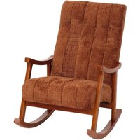 Neuwertig] Schaukelstuhl HHG 857, Relaxsessel, Holz mvg Stoff/Textil Chenille (465g/m²) terrakotta, Gestell Walnuss-Optik von HHG