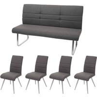 Neuwertig] Set 4x Esszimmerstuhl+Sitzbank HHG 708, Bank Küchenstuhl Stuhl, Stoff/Textil Edelstahl grau-braun Bank 180cm von HHG