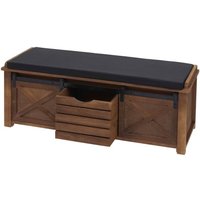 Neuwertig] Sitzbank mit Staufächern HHG 596, Polsterbank Sitz-Kommode, Shabby-Look Massiv-Holz Metall Stoff 43x102x33cm braun von HHG