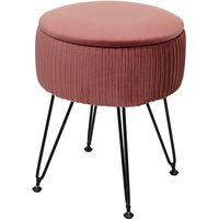 HHG - neuwertig] Sitzhocker 405, Hocker mit Staufach, ø 33cm, Samt-Optik rosa, Gestell schwarz - pink von HHG