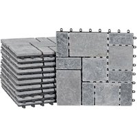 HHG - neuwertig] Steinfliese 929, Bodenfliese Steckfliese Balkon/Terrasse Naturstein, 11x je 30x30cm = 1m² dunkelgrau von HHG