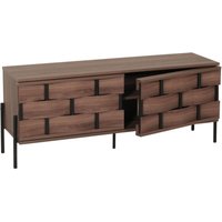 Neuwertig] TV-Rack HHG 608, Fernsehtisch Lowboard TV-Schrank Kommode, Staufächer, 3D-Flecht-Design Push-to-open Türen 120cm, braun von HHG