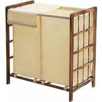 Neuwertig] Wäschesammler HHG 582, Laundry Wäschebox Wäschekorb, Massiv-Holz 2 Fächer 60x60x33cm 68l braun, Bezug creme - brown von HHG