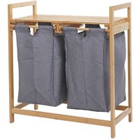 HHG - neuwertig] Wäschesammler 731, Laundry Wäschesortierer Wäschekorb Wäschebehälter, Bambus 2 Fächer 74x64x33cm 70l dunkelgrau - grey von HHG