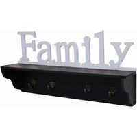 Neuwertig] Wandgarderobe HHG 802 Family, Garderobe Regal, 4 Haken massiv 30x60x13cm schwarz/weiß - black von HHG