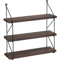 Neuwertig] Wandregal HHG 627, Hängeregal Schweberegal Regal, 3 Regalböden Metall Massiv-Holz Industrial 40x40x13cm dunkelbraun - brown von HHG