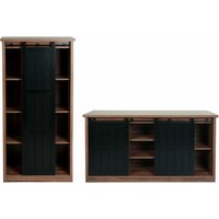 Neuwertig] Wohnzimmerset aus Schrank und Sideboard HHG 165, Schiebetüre Staufächer, Holz-Optik Industrial Metall braun von HHG