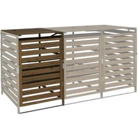 HHG - neuwertig] xl 1er-/2er-Mülltonnenverkleidung Erweiterung 714, Mülltonnenbox, 114x67x97cm Massiv-Holz dunkelbraun von HHG