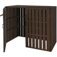 HHG - neuwertig] xl 2er-/4er-WPC-Mülltonnenverkleidung 984, Mülltonnenbox, Metall Holzoptik, erweiterbar braun von HHG