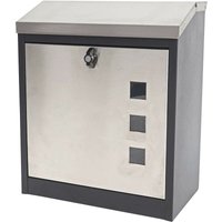 HHG - neuwertig] xxl Briefkasten 772, Firmenbriefkasten Postkasten, abschließbar pulverbeschichtet 52x44x25cm schwarz-Edelstahl von HHG