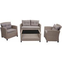 Neuwertig] xxl Poly-Rattan Garnitur HHG 089, Balkon-/Garten-/Lounge-Set Sitzgruppe, Sofa Sessel mit Kissen Spun Poly grau-braun - brown von HHG