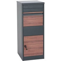 Paketkasten HHG-092, Paketbox Standbriefkasten Briefkasten Größe L verzinkt anthrazit, Holzoptik dunkel von HHG