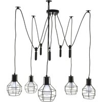 Pendelleuchte HHG 195, Hängelampe Hängeleuchte, Industrial Metall höhenverstellbar schwarz 5x Gitterlampenschirm von HHG