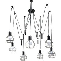 Pendelleuchte HHG-195, Hängelampe Hängeleuchte, Industrial Metall höhenverstellbar schwarz 7x Gitterlampenschirm von HHG