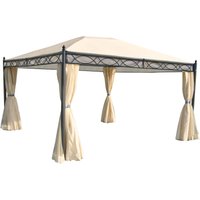 HHG - Pergola Calpe, Garten Pavillon, stabiles 7cm-Gestell mit Seitenwand + Moskitonetz creme 4x3m - beige von HHG