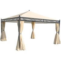 Pergola Calpe, Garten Pavillon, stabiles 7cm-Gestell mit Seitenwand + Moskitonetz creme 4x4m - beige von HHG