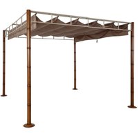 Pergola HHG 765, Garten Pavillon Terrassenüberdachung, stabiles 7cm-Metall-Gestell 3x3m Bambus-Optik taupe-braun - brown von HHG