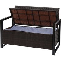 Poly-Rattan 2er Sitzbank HHG 564, Gartenbank Truhenbank, Staufach Aufbewahrung Sitzkissen braun, Kissen creme - brown von HHG