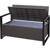 Poly-Rattan 2er Sitzbank HHG 564, Gartenbank Truhenbank, Staufach Aufbewahrung Sitzkissen grau-meliert, Kissen grau - black von HHG