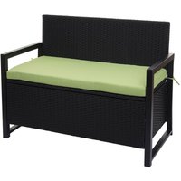 Poly-Rattan 2er Sitzbank HHG-564, Gartenbank Truhenbank, Staufach Aufbewahrung Sitzkissen anthrazit, Kissen grün - grey von HHG