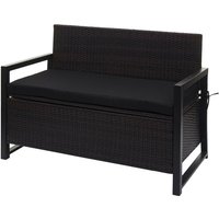 Poly-Rattan 2er Sitzbank HHG 564, Gartenbank Truhenbank, Staufach Aufbewahrung Sitzkissen braun, Kissen schwarz - brown von HHG