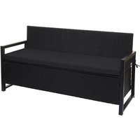 Poly-Rattan 3er Sitzbank HHG 596, Gartenbank Truhenbank, Staufach Aufbewahrung Sitzkissen anthrazit, Kissen schwarz - black von HHG