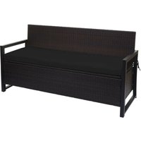 Poly-Rattan 3er Sitzbank HHG 596, Gartenbank Truhenbank, Staufach Aufbewahrung Sitzkissen braun, Kissen schwarz - black von HHG