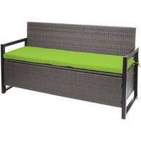 Poly-Rattan 3er Sitzbank HHG 596, Gartenbank Truhenbank, Staufach Aufbewahrung Sitzkissen grau-meliert, Kissen grün - green von HHG