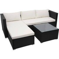 Poly-Rattan Garnitur HHG 831, Balkon-/Garten-/Lounge-Set Sofa Sitzgruppe schwarz, Kissen creme ohne Deko-Kissen - black von HHG