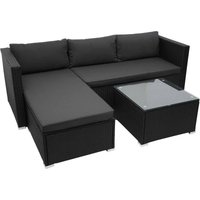 Poly-Rattan Garnitur HHG 831, Balkon-/Garten-/Lounge-Set Sofa Sitzgruppe schwarz, Kissen dunkelgrau ohne Deko-Kissen - black von HHG