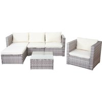 HHG - Poly-Rattan-Garnitur Busto, Gartengarnitur Sitzgruppe Sofa Lounge-Set grau, Kissen creme - grey von HHG