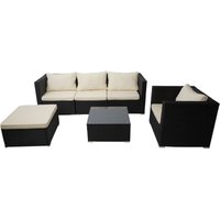 HHG - Poly-Rattan-Garnitur Busto, Gartengarnitur Sitzgruppe Sofa Lounge-Set schwarz, Kissen creme von HHG