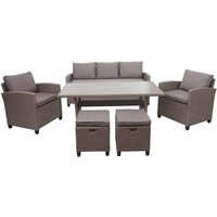 HHG - Poly-Rattan Garnitur 078, Garten-/Lounge-Set Sofa Sitzgruppe, Tischplatte wpc Spun Poly halbrundes Rattan grau von HHG