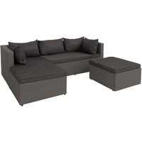 Poly-Rattan Garnitur HHG 562, Balkon-/Garten-/Lounge-Set Sofa Sitzgruppe grau Polster dunkelgrau von HHG