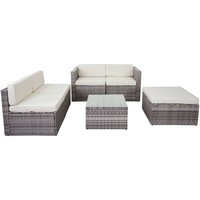 Poly-Rattan-Garnitur HHG 578, Garten-/Lounge-Set Sofa grau, Polster creme - grey von HHG